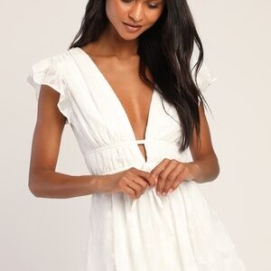 Lulus All About The Flowers White Burnout Floral Ruffled Romper - Size M